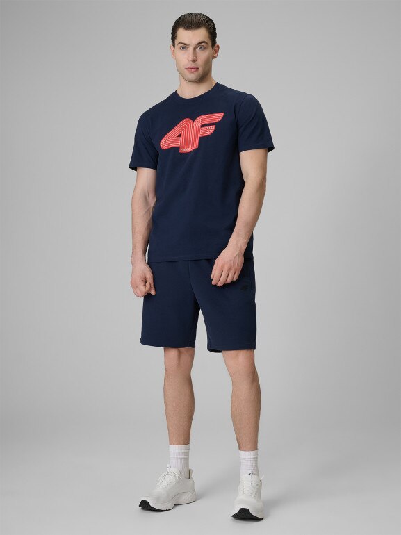 Męski t-shirt z nadrukiem 4F 4FRSS26TTSHM3805 - granatowy