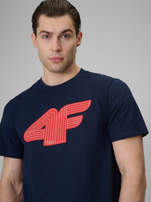 Męski t-shirt z nadrukiem 4F 4FRSS26TTSHM3805 - granatowy