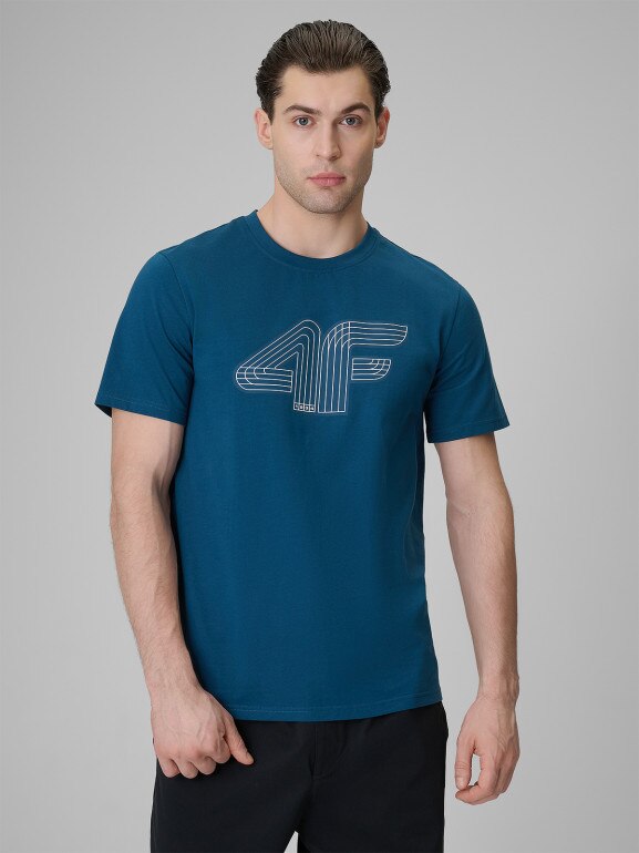 Męski t-shirt z nadrukiem 4F 4FRSS26TTSHM3805 - turkusowy