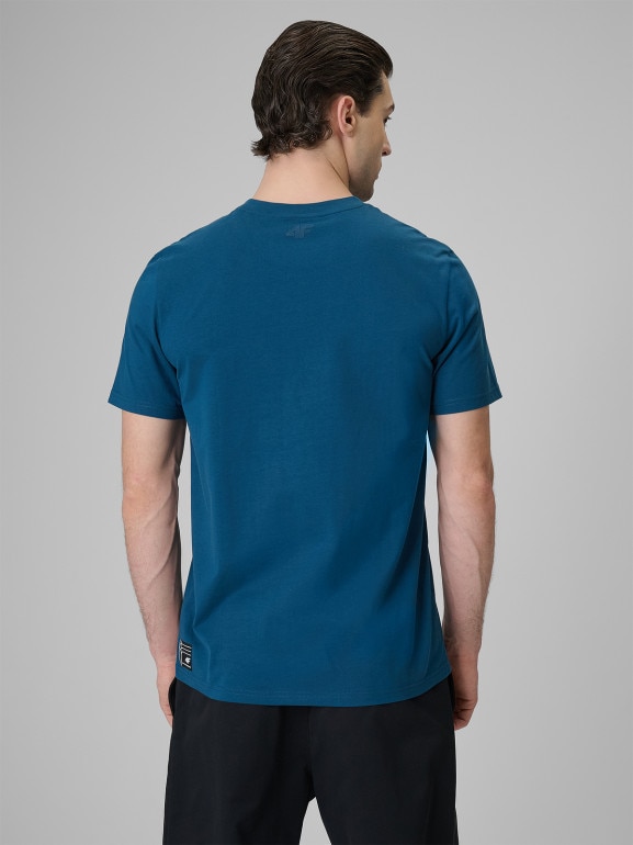 Męski t-shirt z nadrukiem 4F 4FRSS26TTSHM3805 - turkusowy