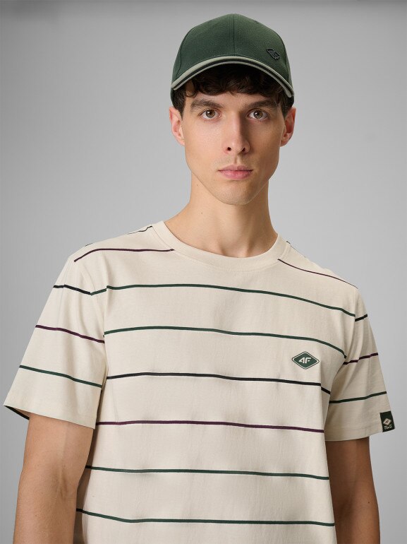 Męski t-shirt z nadrukiem 4F 4FRSS26TTSHM3812 - beżowy