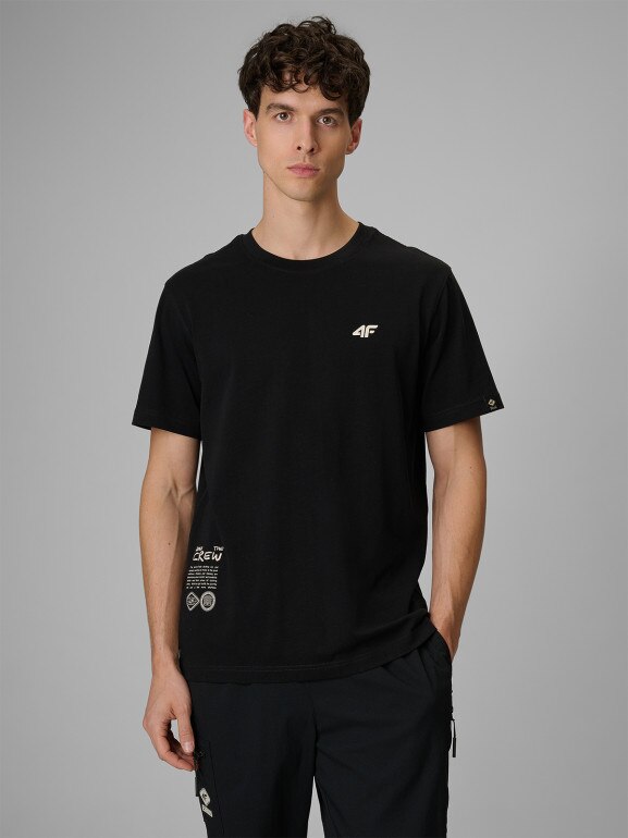 Męski t-shirt z nadrukiem 4F 4FRSS26TTSHM3814 - czarny