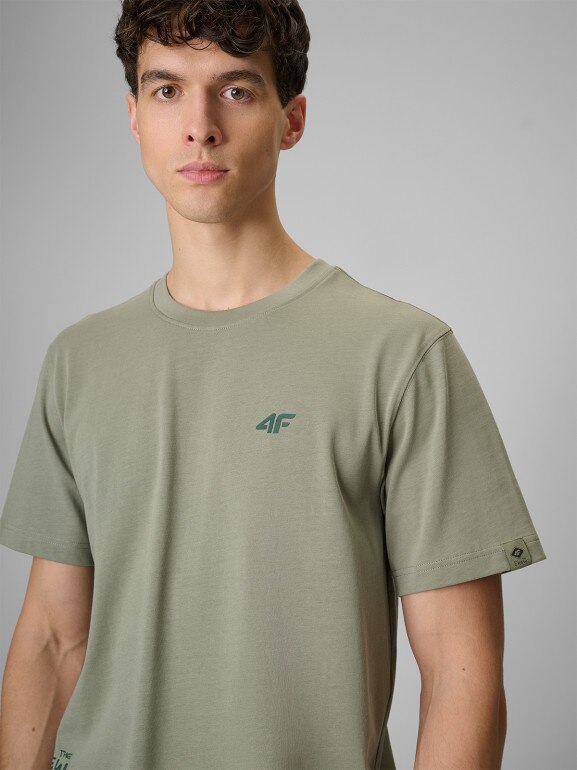 Męski t-shirt z nadrukiem 4F 4FRSS26TTSHM3814 - oliwkowy