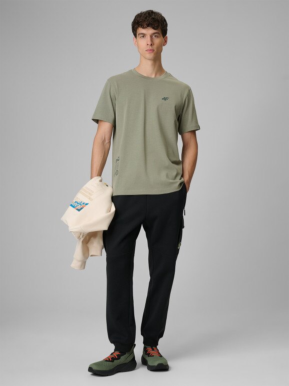 Męski t-shirt z nadrukiem 4F 4FRSS26TTSHM3814 - oliwkowy