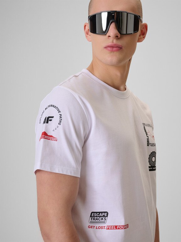 Męski t-shirt z nadrukiem 4F 4FRSS26TTSHM3872 - biały