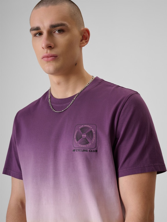 Męski t-shirt z nadrukiem 4F 4FRSS26TTSHM3877 - fioletowy
