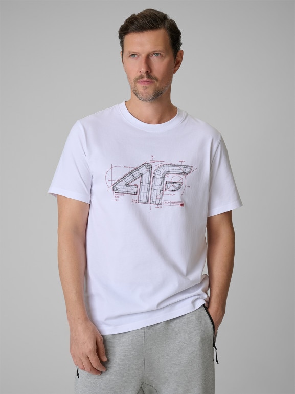 Męski t-shirt z nadrukiem 4F 4FRSS26TTSHM3989 - biały