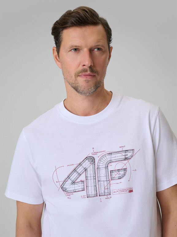 Męski t-shirt z nadrukiem 4F 4FRSS26TTSHM3989 - biały