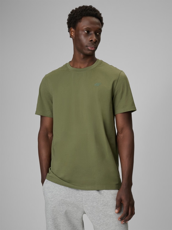 Męski t-shirt bez nadruku 4F 4FRSS26TTSHM4261 - oliwkowy