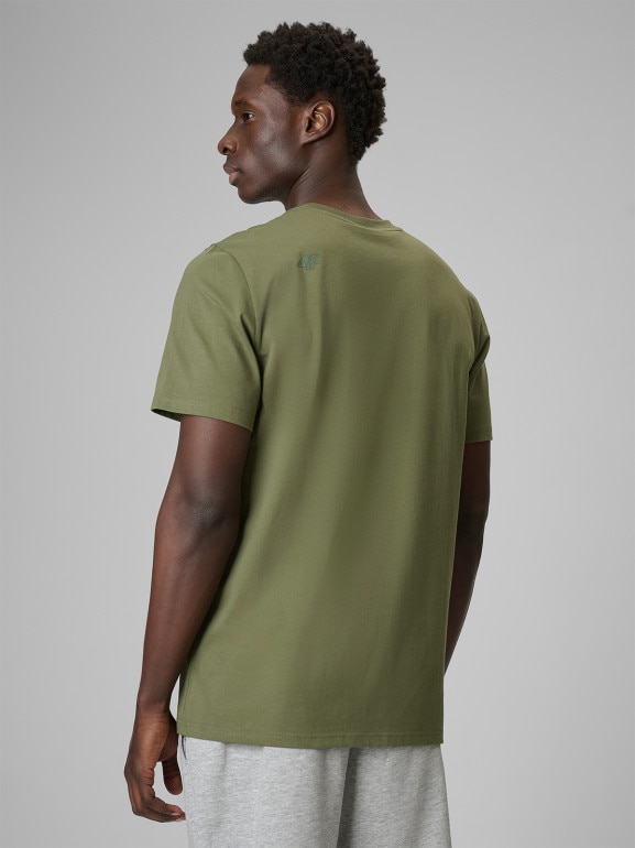 Męski t-shirt bez nadruku 4F 4FRSS26TTSHM4261 - oliwkowy
