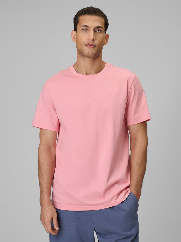 Męski t-shirt bez nadruku 4F 4FRSS26TTSHM4261 - różowy