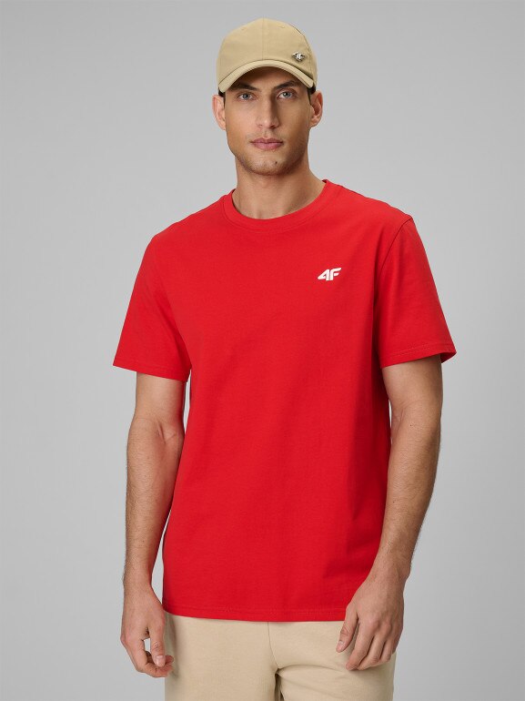 Męski t-shirt bez nadruku 4F 4FRSS26TTSHM4261 - czerwony