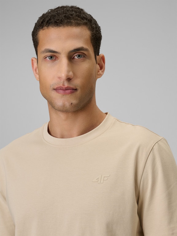 Męski t-shirt bez nadruku 4F 4FRSS26TTSHM4261 - beżowy