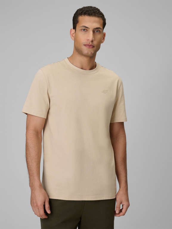 Męski t-shirt bez nadruku 4F 4FRSS26TTSHM4261 - beżowy