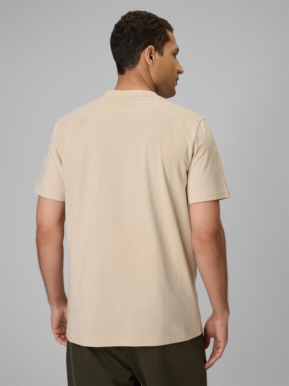 Męski t-shirt bez nadruku 4F 4FRSS26TTSHM4261 - beżowy