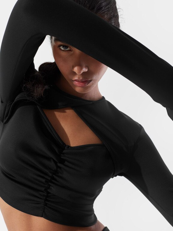 Damski longsleeve crop-top 4F x Anna Lewandowska 4FSSS23TLONF220 - czarny