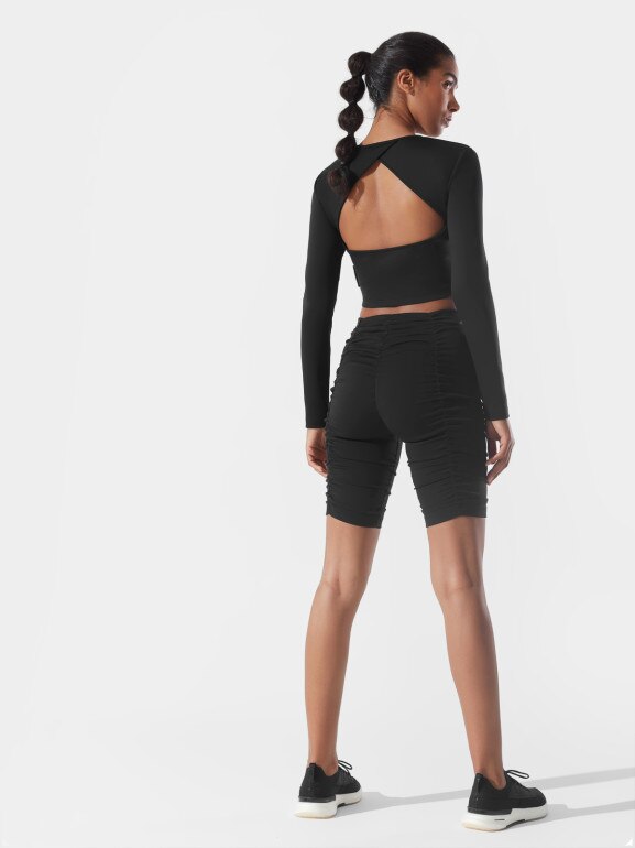 Damski longsleeve crop-top 4F x Anna Lewandowska 4FSSS23TLONF220 - czarny