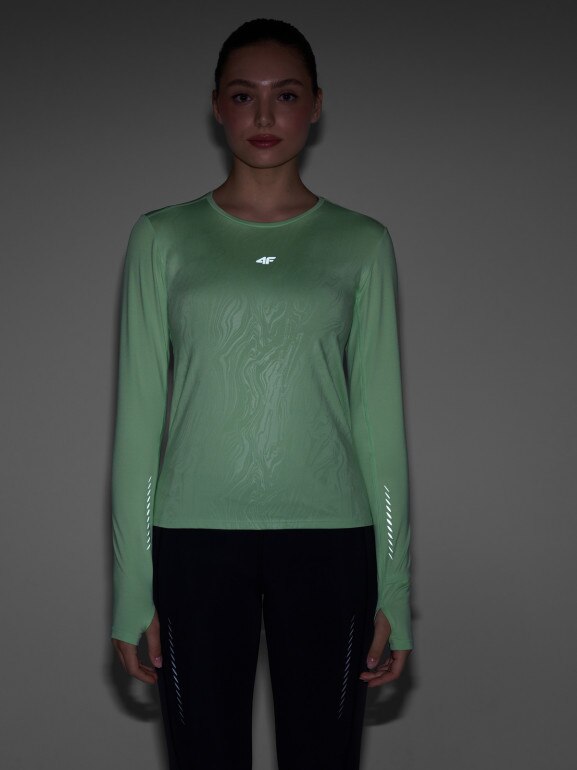 Damski longsleeve do biegania 4F 4FWAW24TFLOF249 - zielony