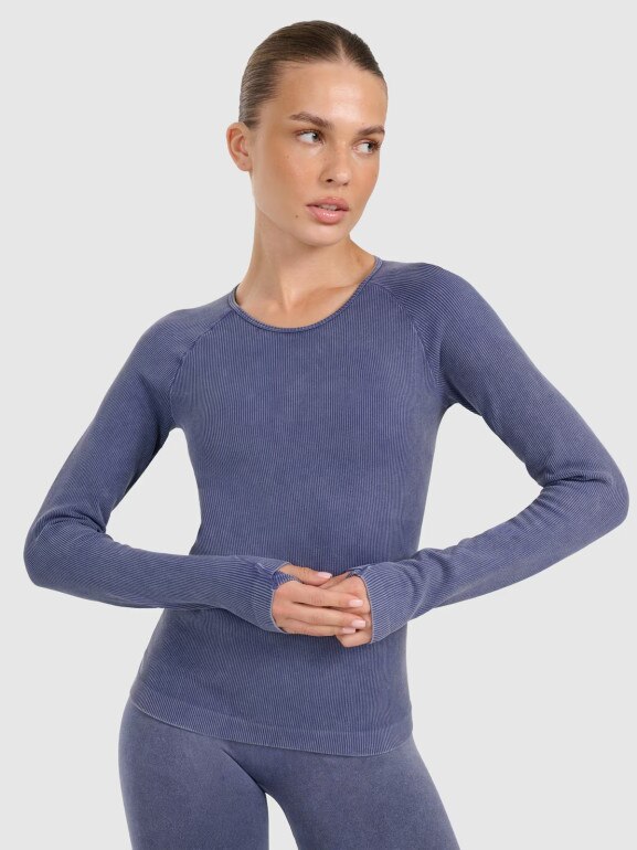Damski longsleeve do jogi i pilatesu 4F 4FWAW25TFLOF429 - granatowy