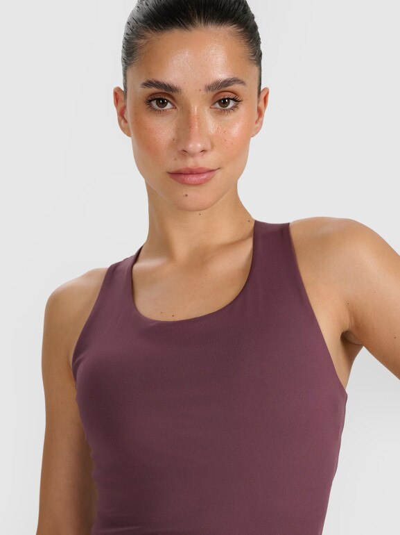 Damski top treningowy szybkoschnący 4F 4FWAW25TFSLF571 - brązowy