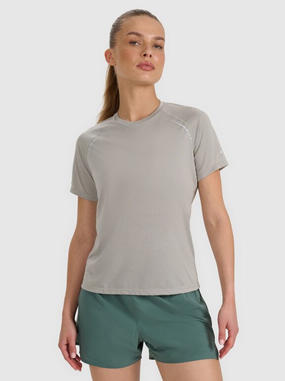 Damska koszulka do biegania 4F 4FWAW25TFTSF1502 - szara