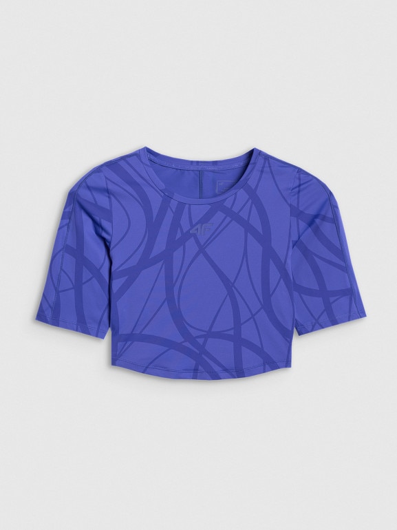 Damski crop top treningowy 4F 4FWAW25TFTSF1520 - niebieski