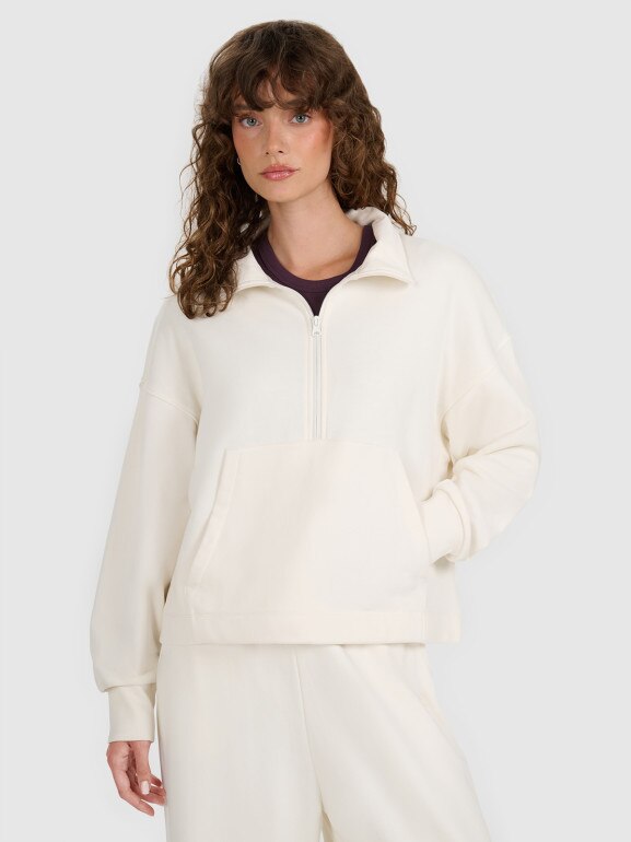 Damska bluza nierozpinana bez kaptura 4F 4FWAW25TSWSF1889 - beżowa