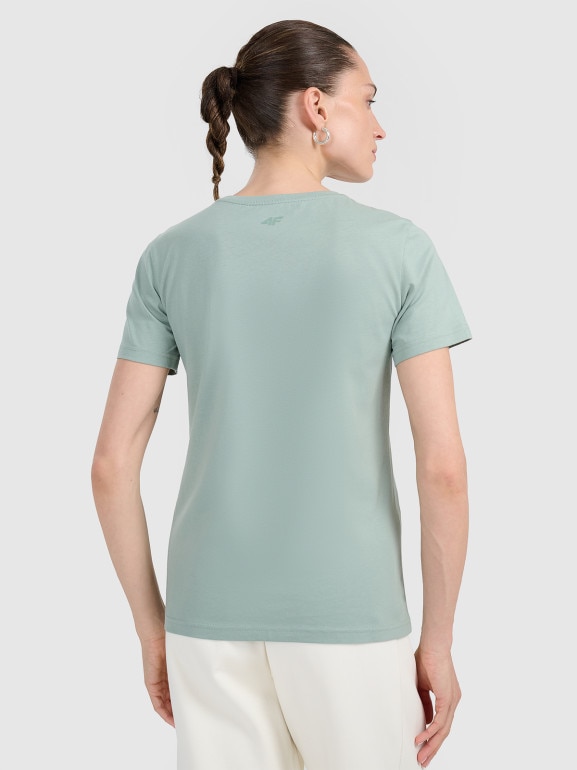 Damski t-shirt z nadrukiem 4F 4FWAW25TTSHF2322 - turkusowy