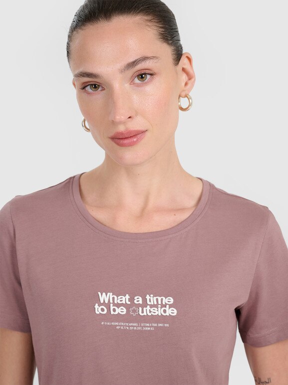 Damski t-shirt z nadrukiem 4F 4FWAW25TTSHF2322 - brązowy