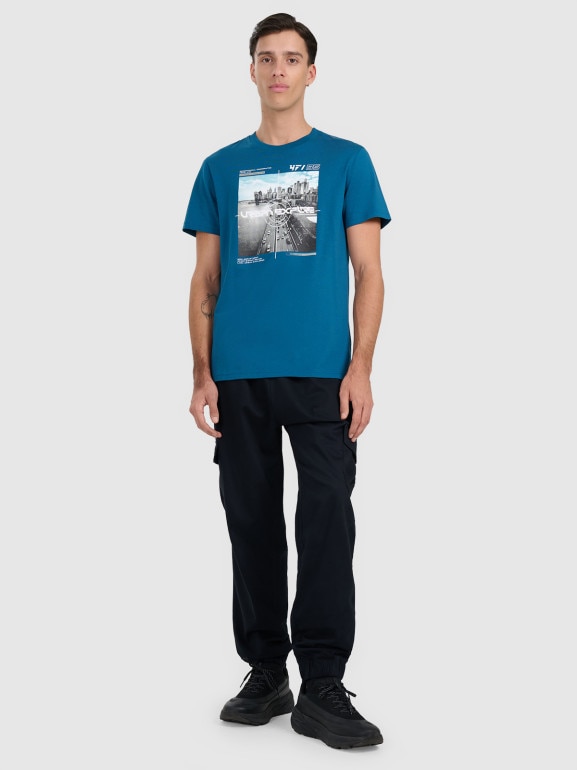 Męski t-shirt z nadrukiem 4F 4FWAW25TTSHM3124 - niebieski