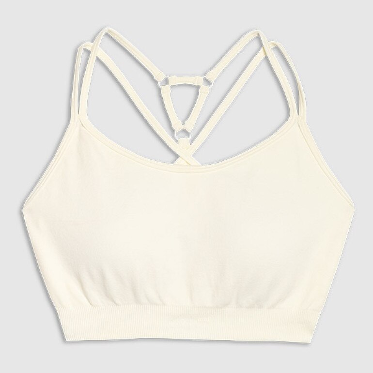 Damski biustonosz treningowy 4F 4FWAW25USBAF218 - beżowy