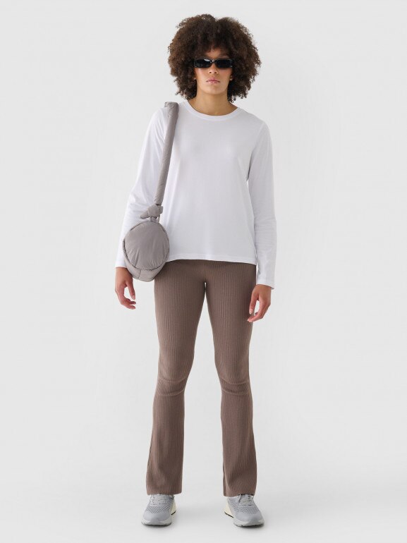 Damski longsleeve basic 4F 4FWMM00TLONF431 - biały