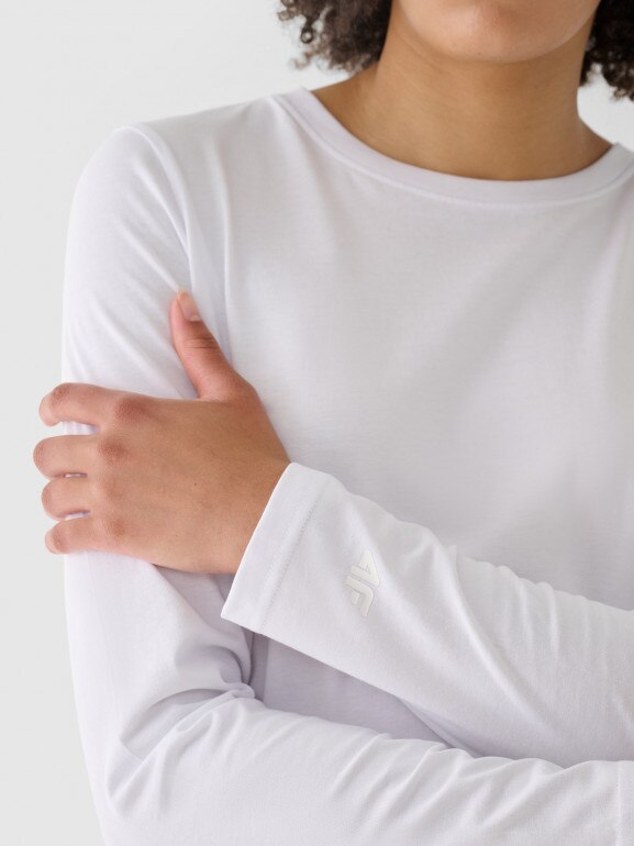 Damski longsleeve basic 4F 4FWMM00TLONF431 - biały