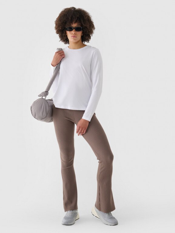 Damski longsleeve basic 4F 4FWMM00TLONF431 - biały