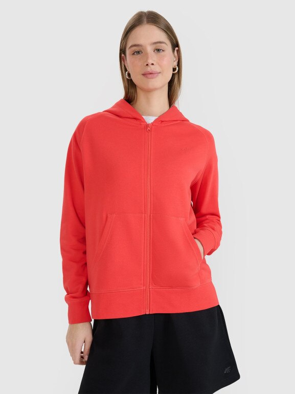 Damska bluza dresowa rozpinana z kapturem 4F 4FWMM00TSWSF1763 - czerwona