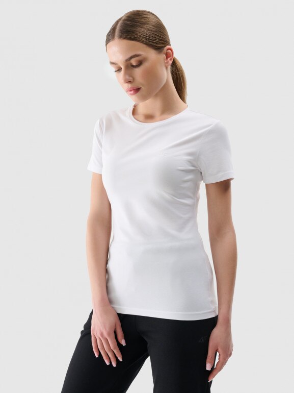 Damski t-shirt basic 4F 4FWMM00TTSHF2255 - biały