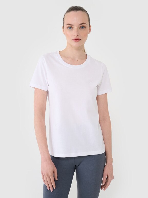Damski t-shirt regular 4F 4FWMM00TTSHF2356 - biały