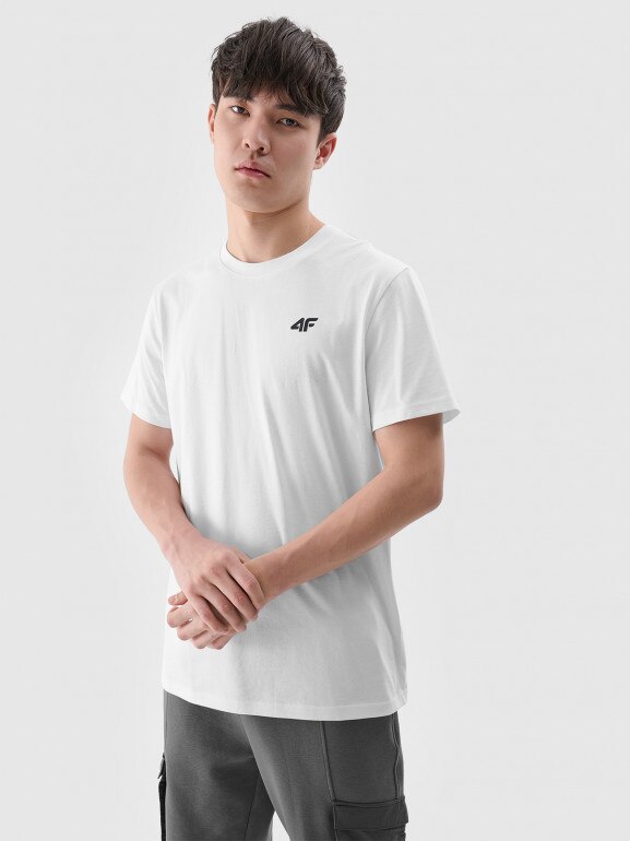 Męski t-shirt basic 4F 4FWMM00TTSHM2256 - biały