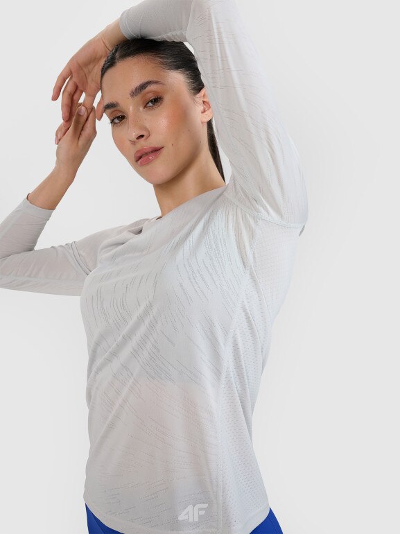 Damski longsleeve do biegania 4F 4FWSS25TFLOF328 - szary