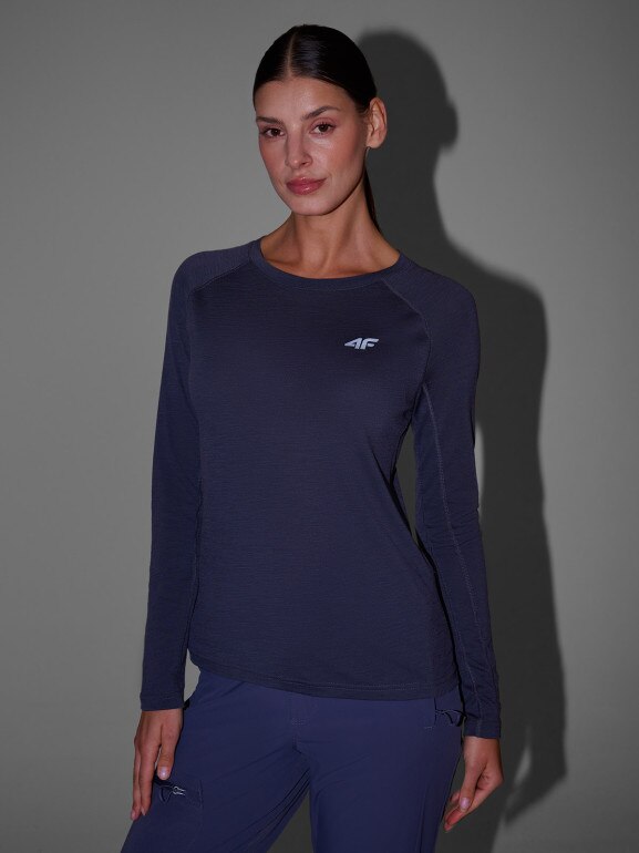Damski longsleeve trekkingowy 4F 4FWSS25TFLOF332 - granatowy