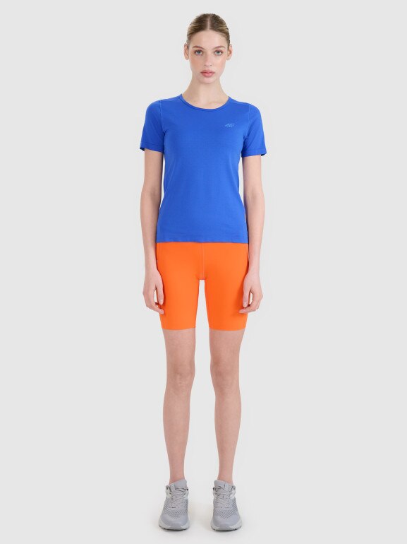 Damskie legginsy kolarki do biegania 4F 4FWSS25TFSTF027 - pomarańczowe