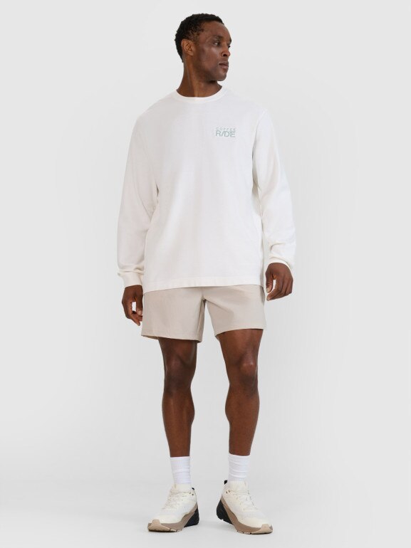 Męski longsleeve oversize 4F 4FWSS25TLONM390 - biały