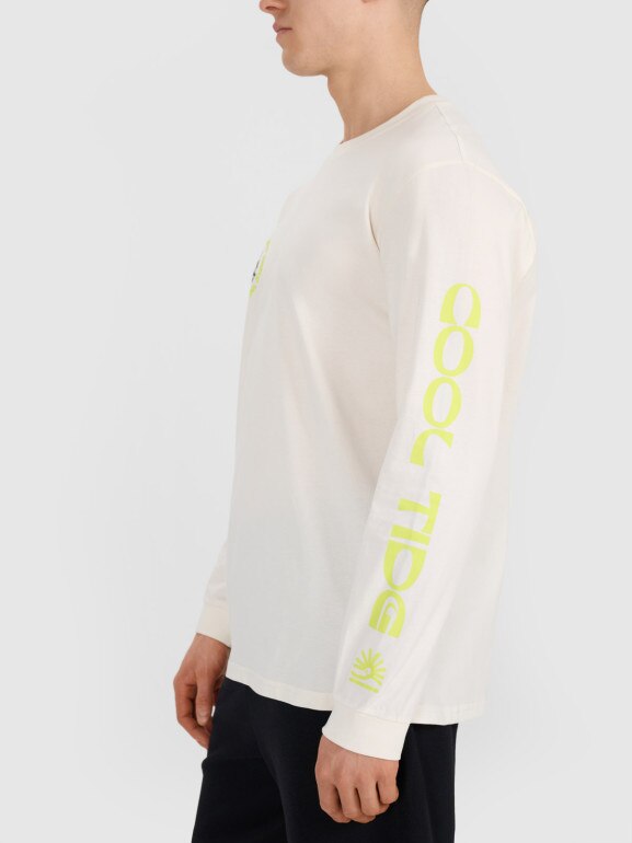 Męski longsleeve z nadrukiem 4F 4FWSS25TLONM392 - biały