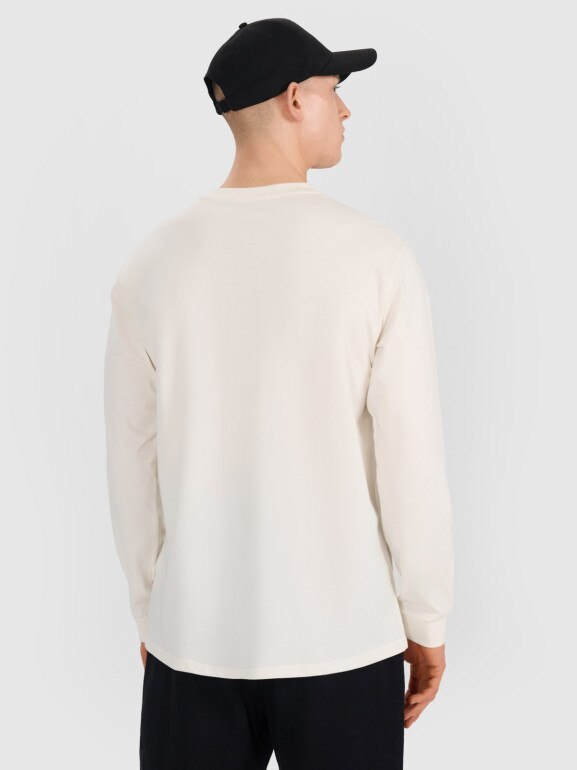 Męski longsleeve z nadrukiem 4F 4FWSS25TLONM392 - biały