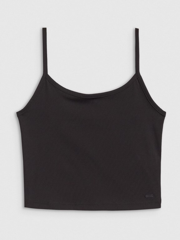 Damski crop-top na ramiączkach 4F 4FWSS25TSLEF127 - czarny