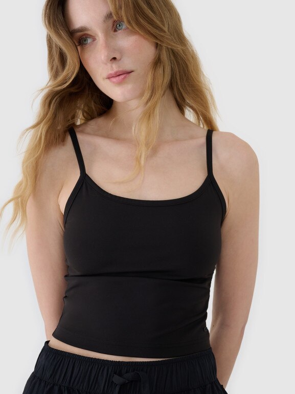 Damski crop-top na ramiączkach 4F 4FWSS25TSLEF127 - czarny