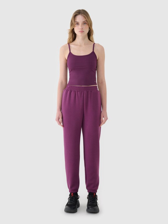 Damski crop-top na ramiączkach 4F 4FWSS25TSLEF127 - fioletowy