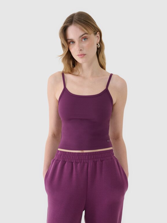 Damski crop-top na ramiączkach 4F 4FWSS25TSLEF127 - fioletowy