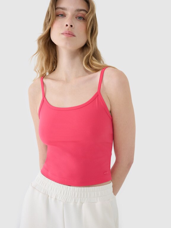 Damski crop-top na ramiączkach 4F 4FWSS25TSLEF127 - różowy