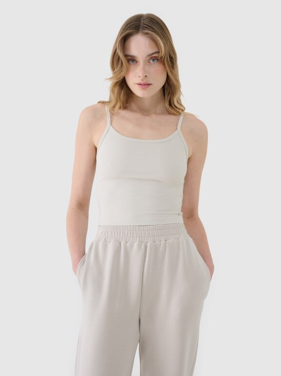 Damski crop-top na ramiączkach 4F 4FWSS25TSLEF127 - szary